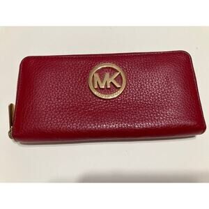 MICHAEL KORS, LARGE RED PEBBLED LEATHER WALLET